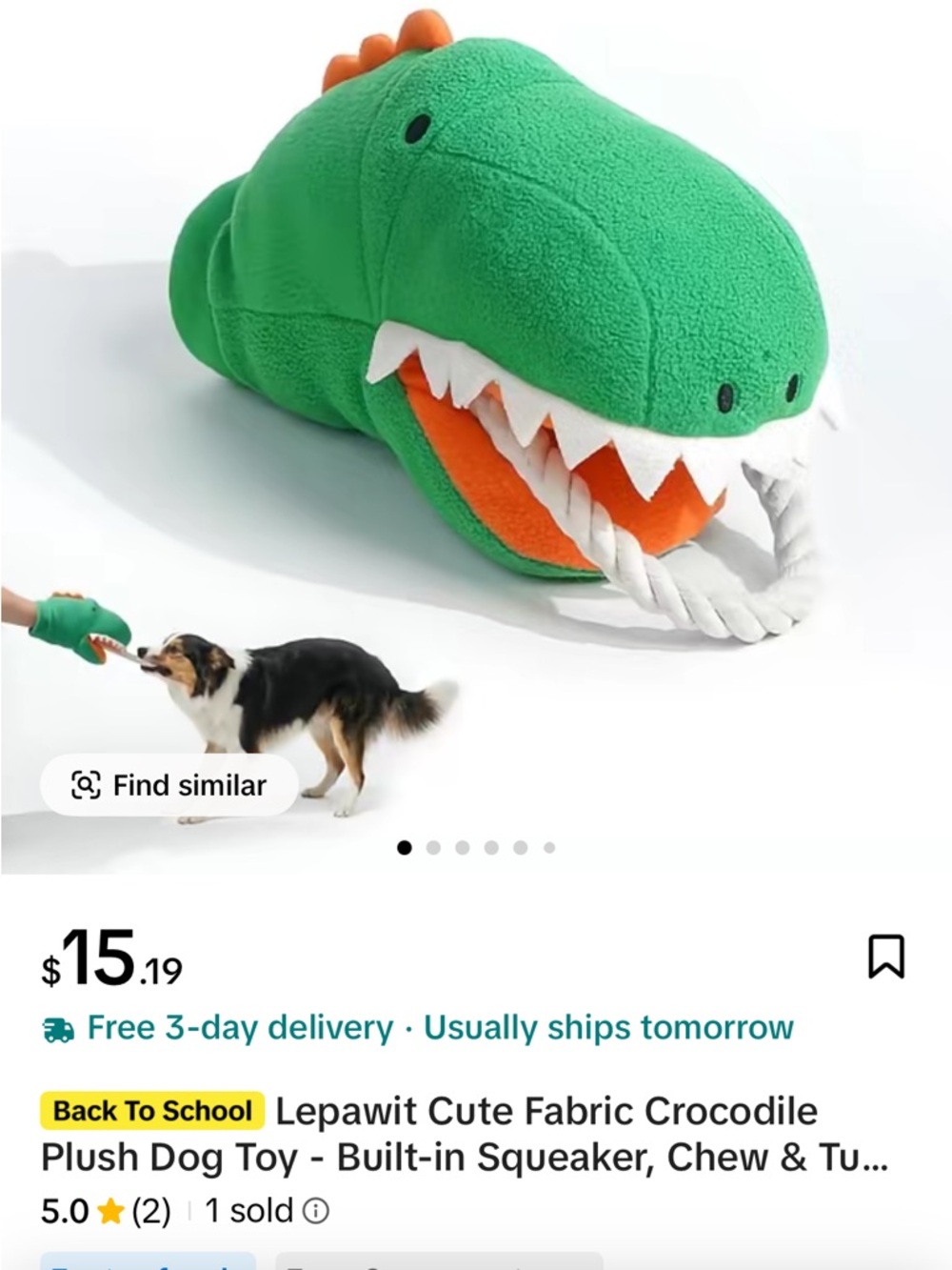 Lepawit Plush Crocodile Dog Toy with Rope Tug